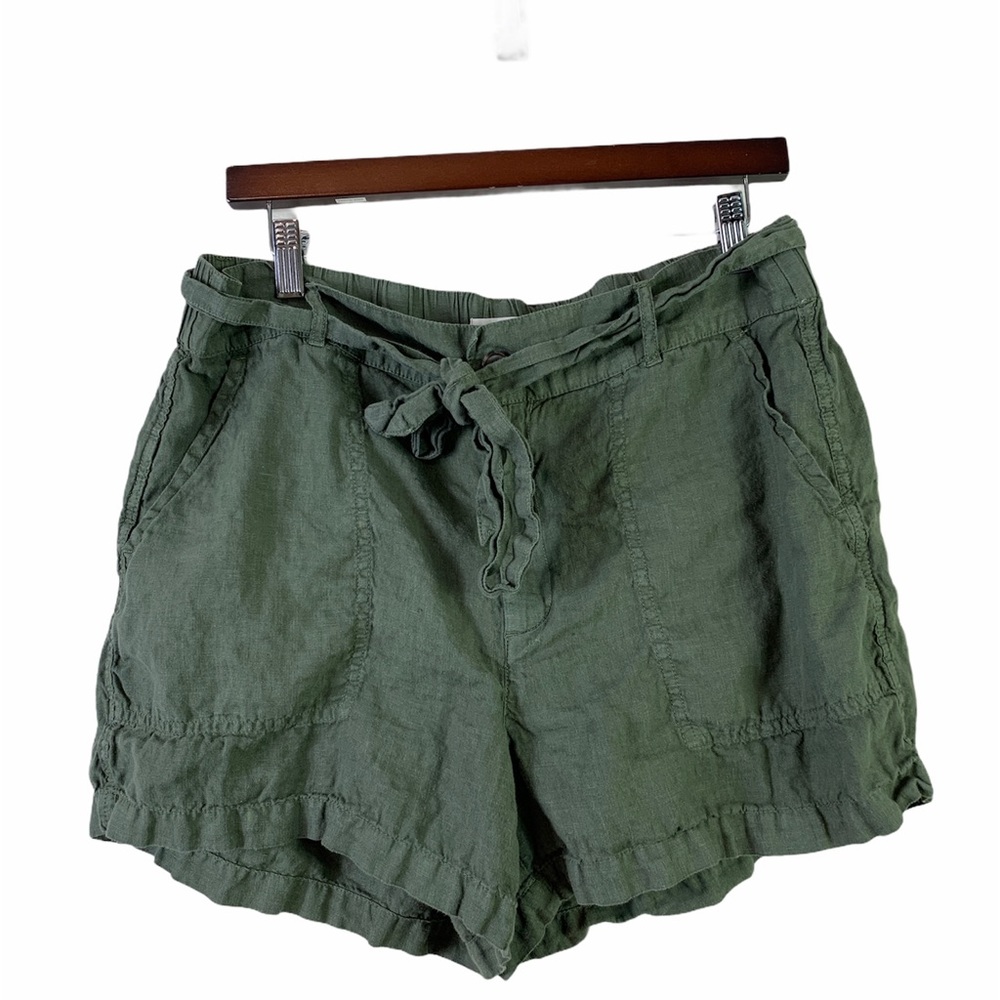 Lou & Grey Loft 100% linen olive green shorts 8?